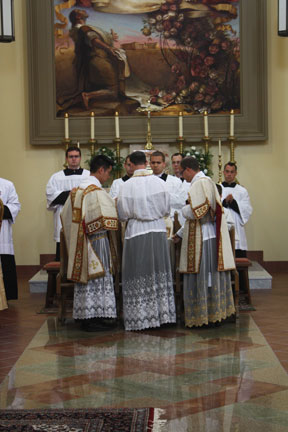 Fr. Kenneth Walker FSSP First Mass, Changing from Cope to Chasuble