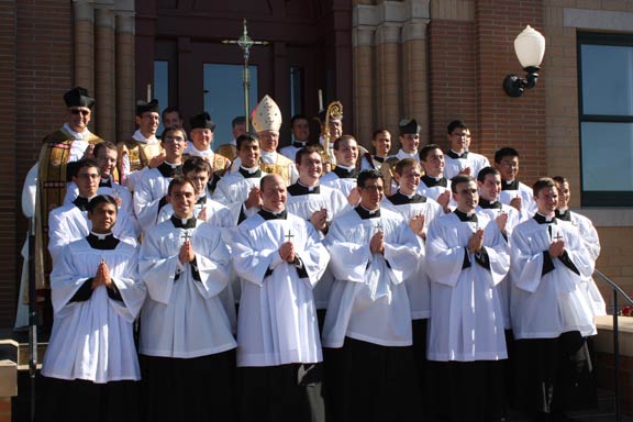 The Fraternity's new tonsurandi with Bishop Bruskewitz and Fraternity Priests