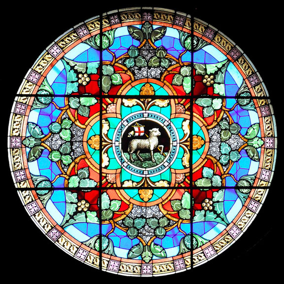 St. Anne's Lovely Agnus Dei Rosetta Stained Glass Window