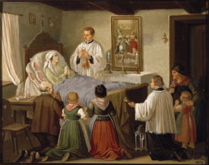 Priest at the bedside of a dying person
